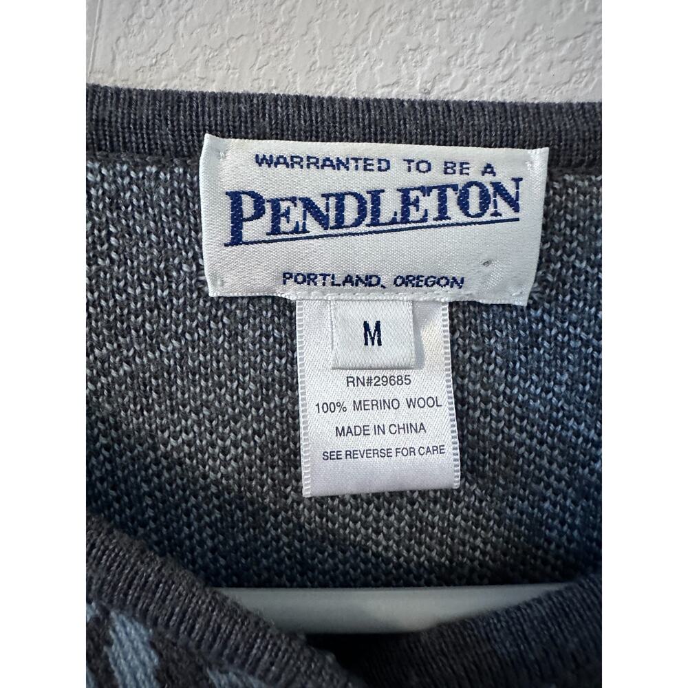 Pendleton Medium 100% Merino Wool Cardigan Gray Blue Button Front Sweater - Picture 4 of 5